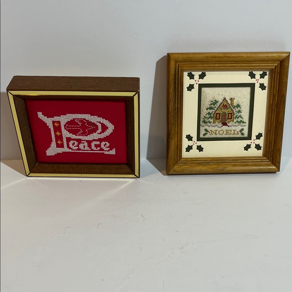 Vintage Holiday Cross-stitch Wall Hanging and Decor Lot